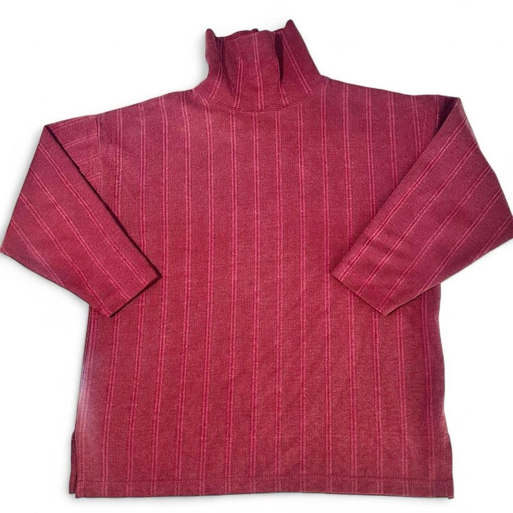 Mens 90s New York Style pink preppy striped ribbed knit turtleneck sweater M